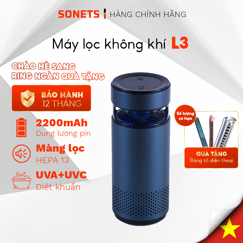 Máy Lọc Không Khí Ô Tô E-L3, Máy Lọc Không Khí Ô Tô Sử Dụng Ion Âm Tia UVC Và Bộ Lọc HEPA Khử Khuẩn, Gia Dụng SONETS