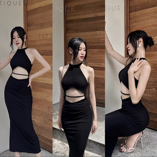 Đầm body cổ yếm khoét eo,hở bụng,dáng dài sexy
