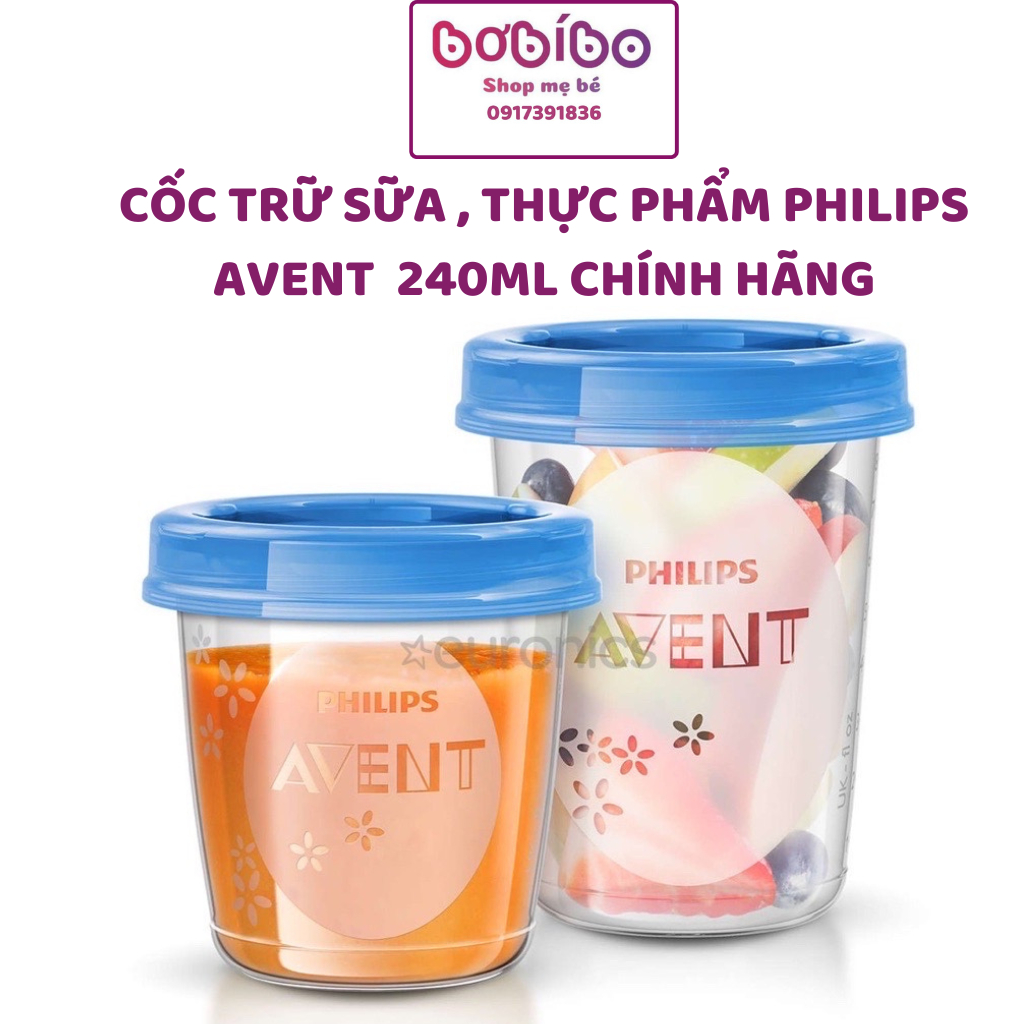 Cốc trữ sữa PHILIPS AVENT 240ml chính hãng đựng sữa ,thức ăn tiện dụng