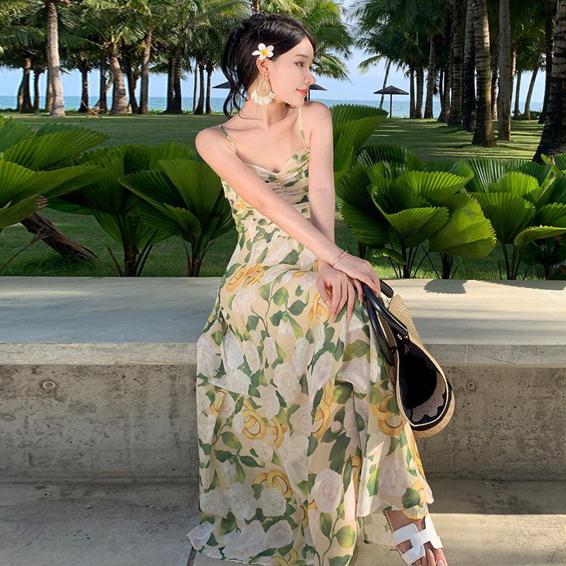 Đầm hoa hai dây nữ mùa hè, chất vải voan mỏng mát 3 size S M L-trieuduong02