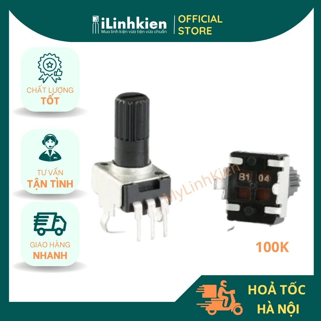 Chiết áp đơn 100K RV09 3 chân đứng chất lượng cao.