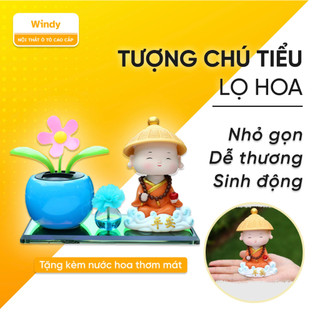Tượng chú tiểu và chậu cây dễ thương trang trí taplo xe ô tô, bàn học, bàn làm việc