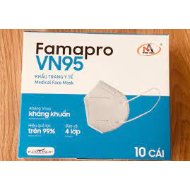 1 Hộp 10 cái N95 Khẩu trang y tế N95 kháng khuẩn 4 lớp Famapro VN95