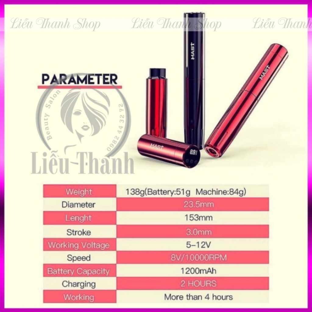 Máy Pen Mast Y22 mini đời mới tích điện phun xăm Thẩm Mỹ - Phun môi Nhanh 15 phút,thêu sợi đẹp - LieuThanhshop