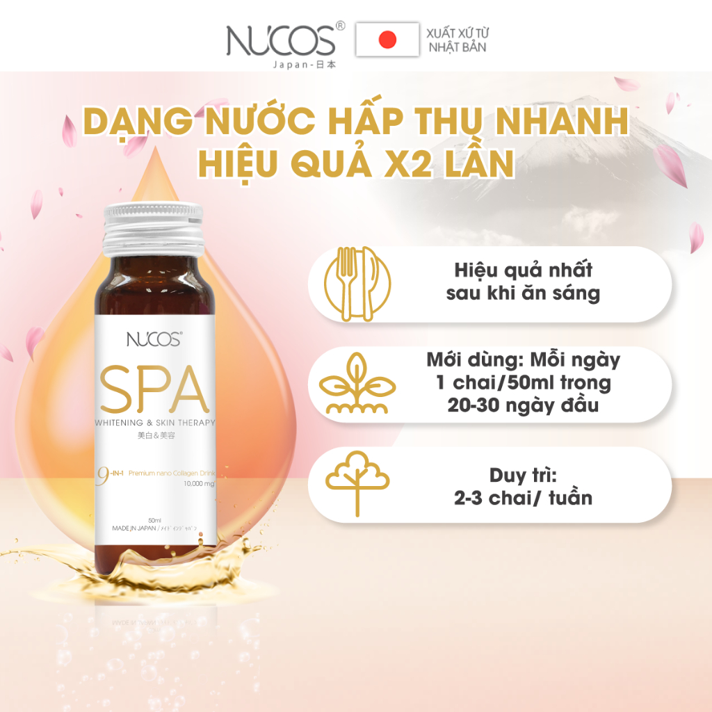 (MUA 2 TẶNG 1) Combo 2 hộp collagen chống lão hóa trắng da Nucos Spa 10000 50ml x 20 chai