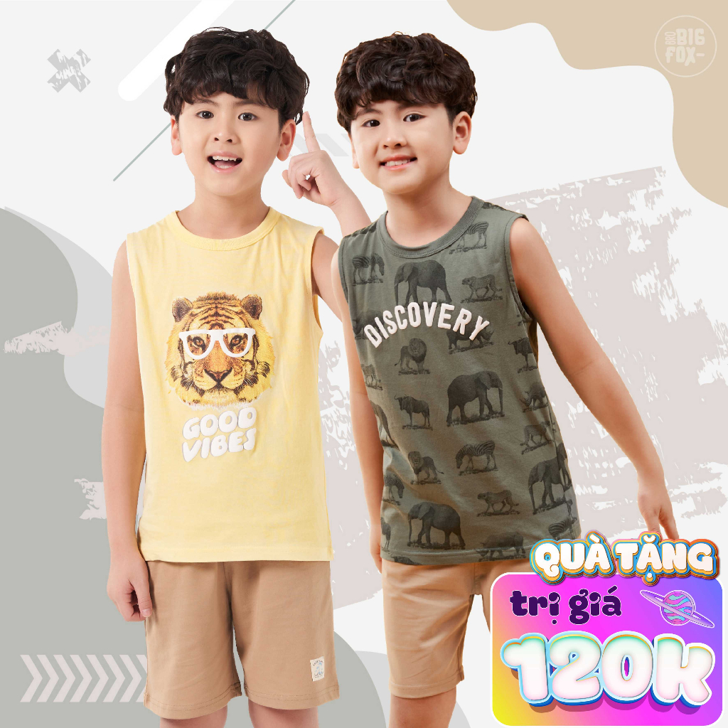Bộ Ba Lỗ Sát Nách Bé Trai Mùa Hè Bigfox, Quần Áo Trẻ Em Chất Cotton Size Đại Hình In Đẹp Cỡ 3-11 Tuổi (11kg đến 40kg)