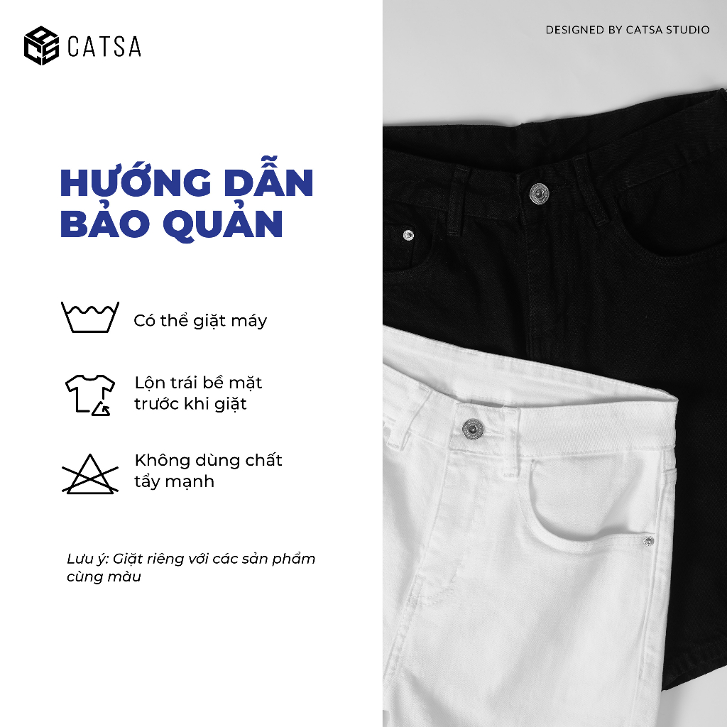 Quần lửng jeans CATSA  nam 2 màu trắng đen năng động chất dày dặn thông thoáng QSM042-043