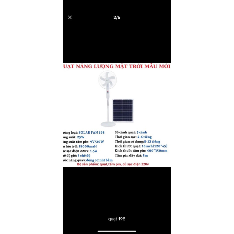 Quạt Tích Điện năng lượng mặt trời solar 198