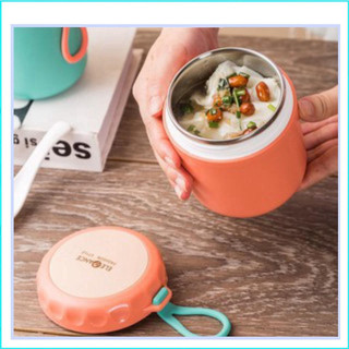 Ca ủ cháo cho trẻ 2 lớp lõi inox xuất Nhật, dung tích chứa 430ml - Bình ủ cháo đa năng có quai xách tiện dụng (Kèm thìa)