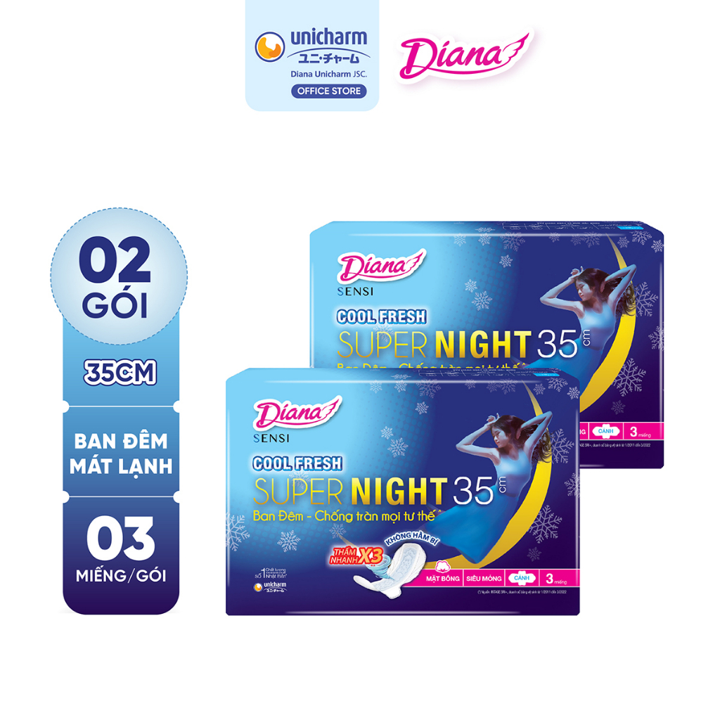 Bộ 2 gói băng vệ sinh Diana Sensi Cool Fresh Supernight 35cm 3 miếng/gói (New)