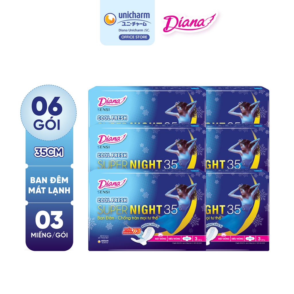 Bộ 6 gói băng vệ sinh Diana Sensi Cool Fresh Supernight 35cm 3 miếng/gói (New)