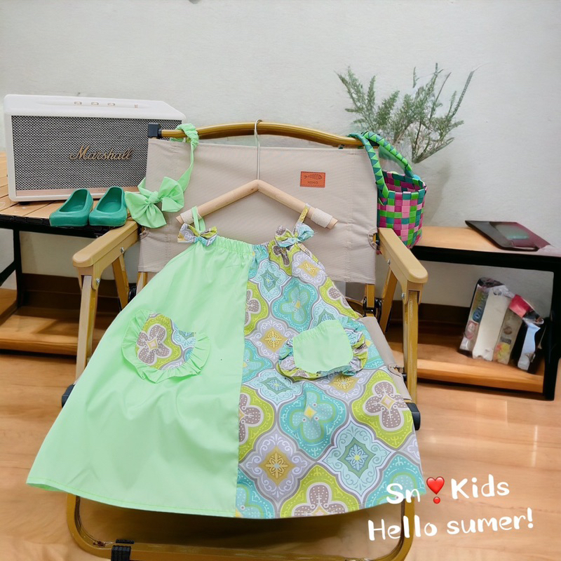 [SET BÉ GÁI] Váy thổ cẩm xanh lá tặng kèm tuban cho bé gái (10-28kg)