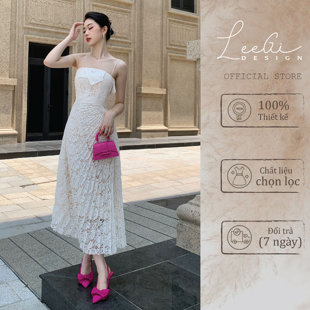 Đầm hai dây ren quạt chéo dáng dài LeeGi Design Min5118 Min5110