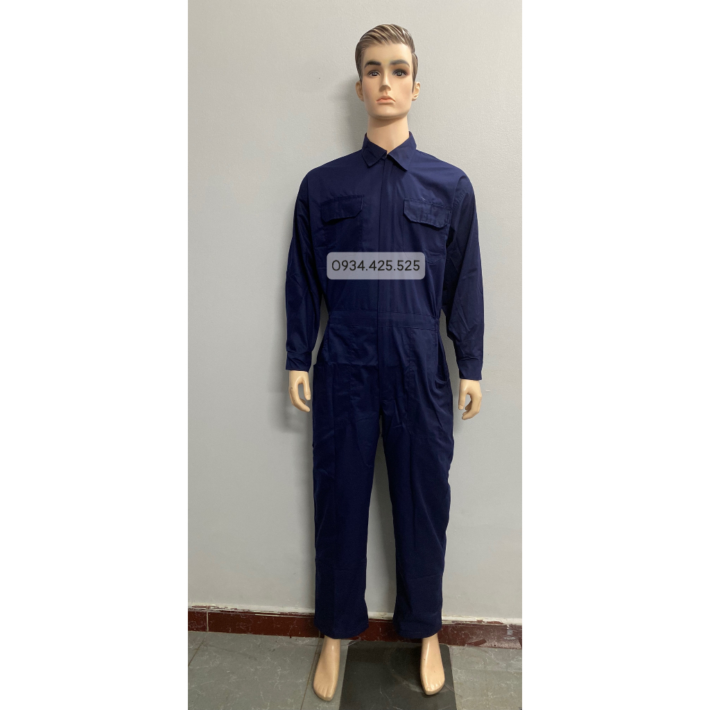 Quần áo liền quần công nhân màu xanh đen, quần áo bảo hộ kỹ sư