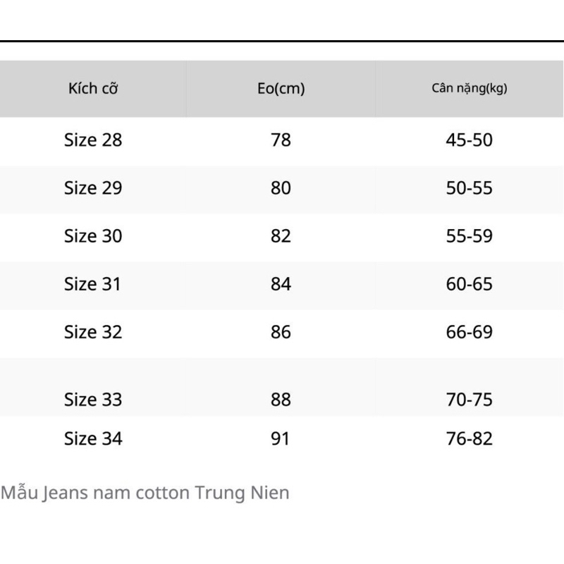 Quần Jean Nam Thun Co Giãn Ống Suông Cao cấp 22-39t