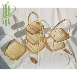 Mẹt tre vuông tầng 3 tầng,mẹt tre decor trang trí chụp ảnh, mẹt tre tầng đựng bánh kẹo trái cây mứt đồ tết, mẹt tre nhỏ