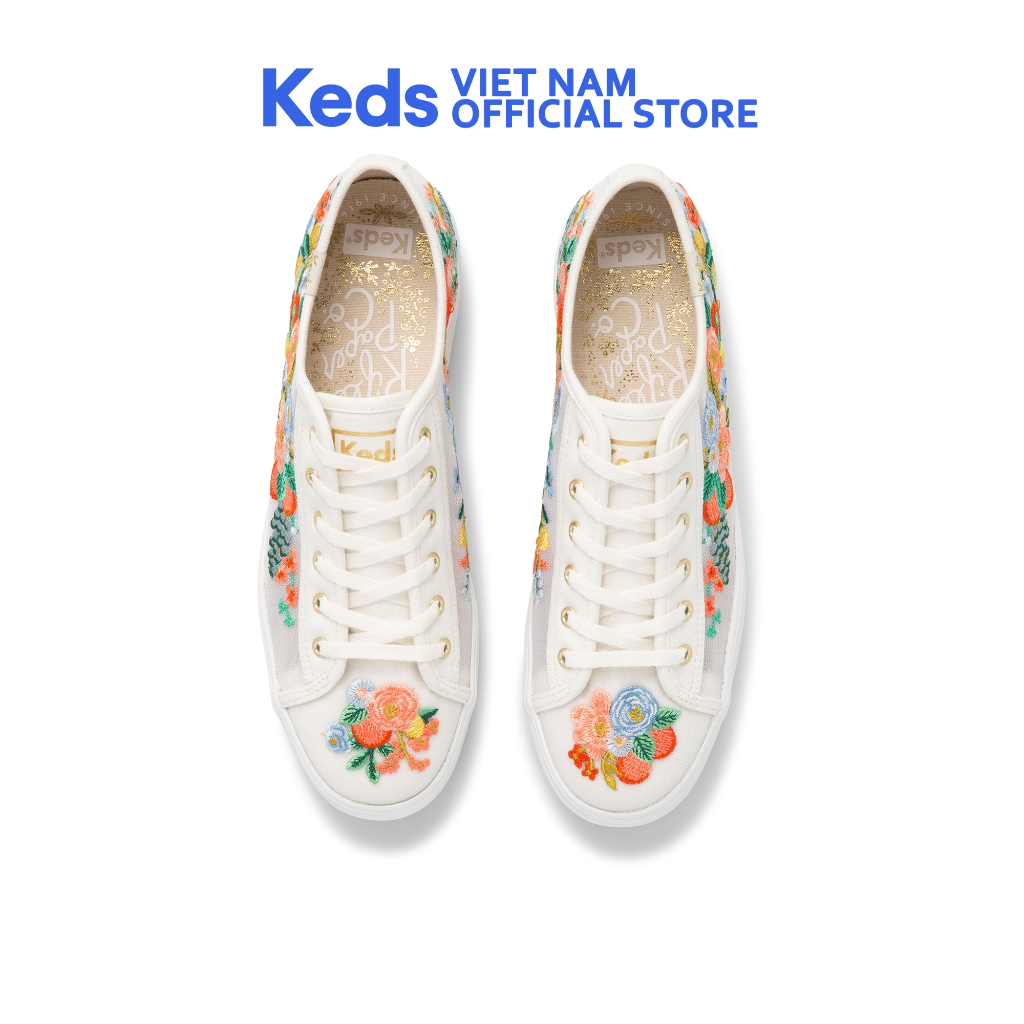 Giày Thể Thao Keds Nữ Rifle Paper- Triple Kick Canvas White- KD066088