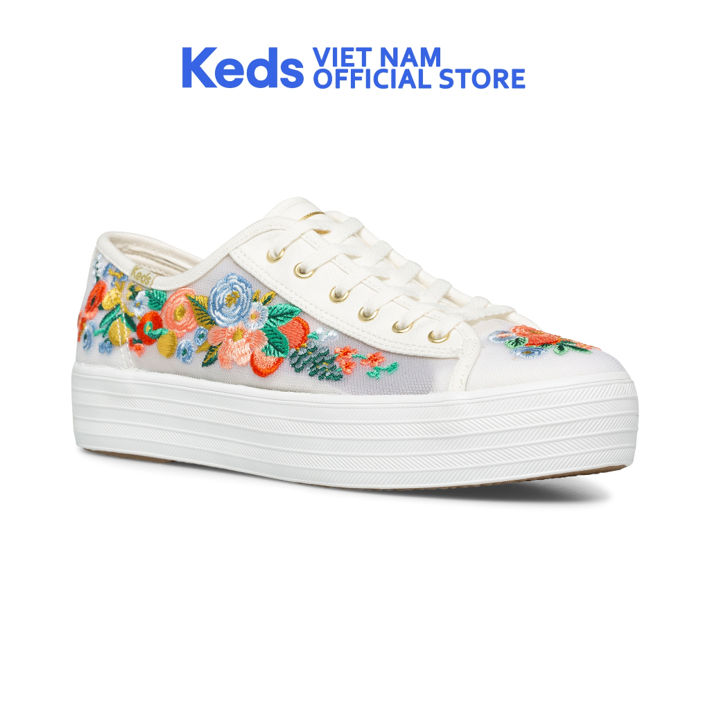 Giày Thể Thao Keds Nữ Rifle Paper- Triple Kick Canvas White- KD066088