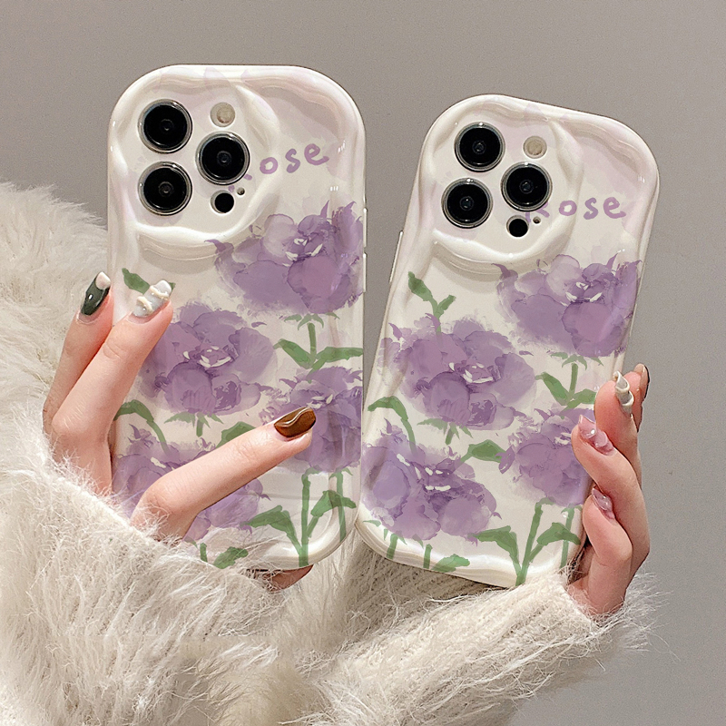 Ốp lưng iphone cạnh sóng nổi hoa hồng tím 6/6plus/6s/6splus/7/7plus/8/8plus/x/xs/11/12/13/14/pro/max sk5114
