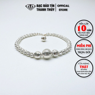 Lắc tay bạc nữ Bảo Tín Thanh Thủy, lắc bạc ta kiểu bi phay nối ba bi to cao cấp, TL bạc 2.232 chỉ, dài 18cm