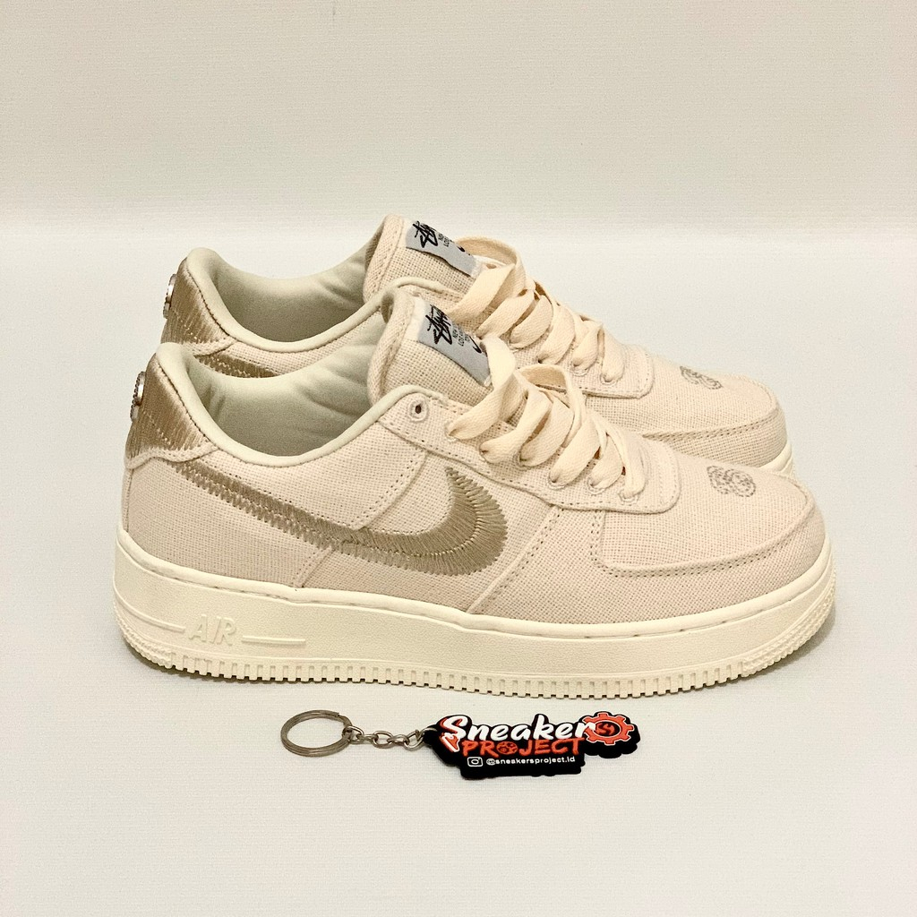 Giày Thể Thao AF1 Low Stussy Fossil , Giày AF1 Canvas Vệt Kem  Fullbox + Phụ Kiện