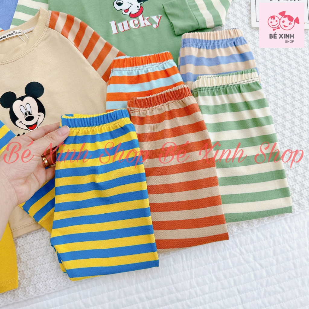 Đồ Bộ Ngủ Dài Tay Cho Bé Trai Bé Gái 8-19kg MINKY MOM  Bộ Quần Áo Tay Dài Cho Bé Trai Gái DÀI SỌC RAPLAN