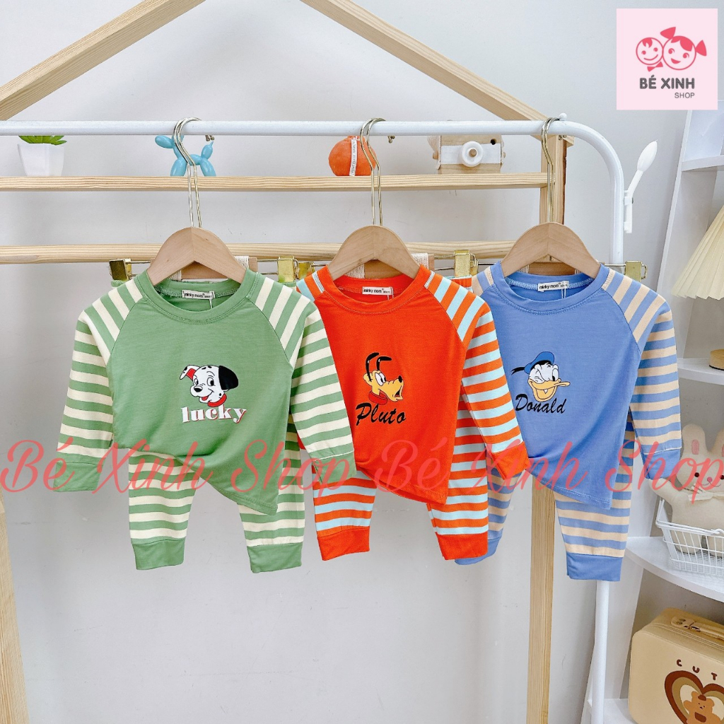 Đồ Bộ Ngủ Dài Tay Cho Bé Trai Bé Gái 8-19kg MINKY MOM  Bộ Quần Áo Tay Dài Cho Bé Trai Gái DÀI SỌC RAPLAN