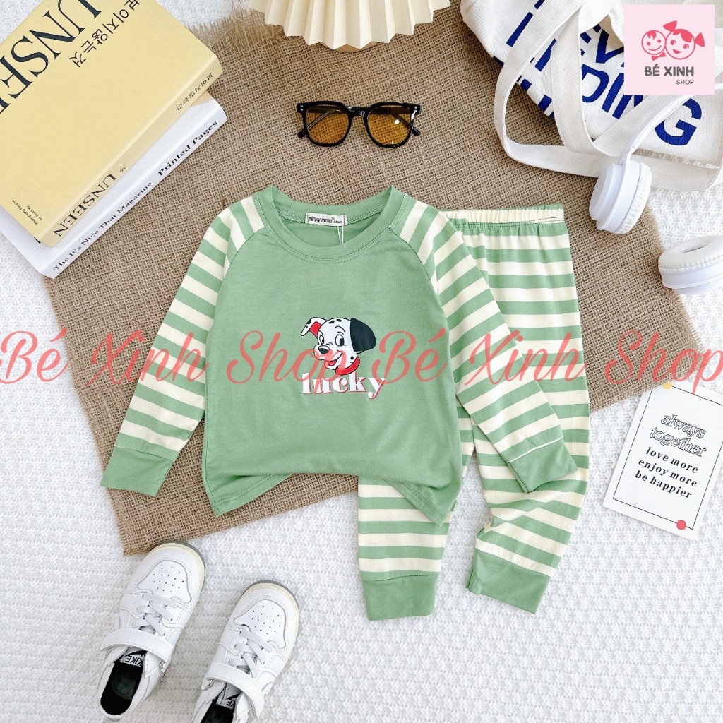 Đồ Bộ Ngủ Dài Tay Cho Bé Trai Bé Gái 8-19kg MINKY MOM  Bộ Quần Áo Tay Dài Cho Bé Trai Gái DÀI SỌC RAPLAN