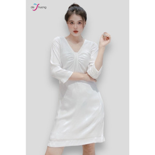 [Chính hãng] Đầm suôn nữ tay dài trắng trẻ trung - DE THUONG