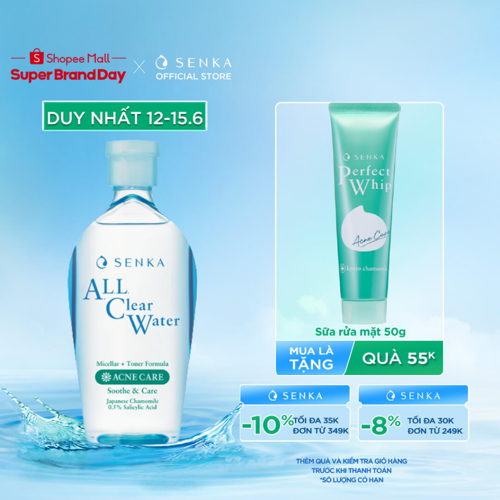 Nước tẩy trang Micellar Ngăn Ngừa Mụn Senka All Clear Water Ance Care 230ml