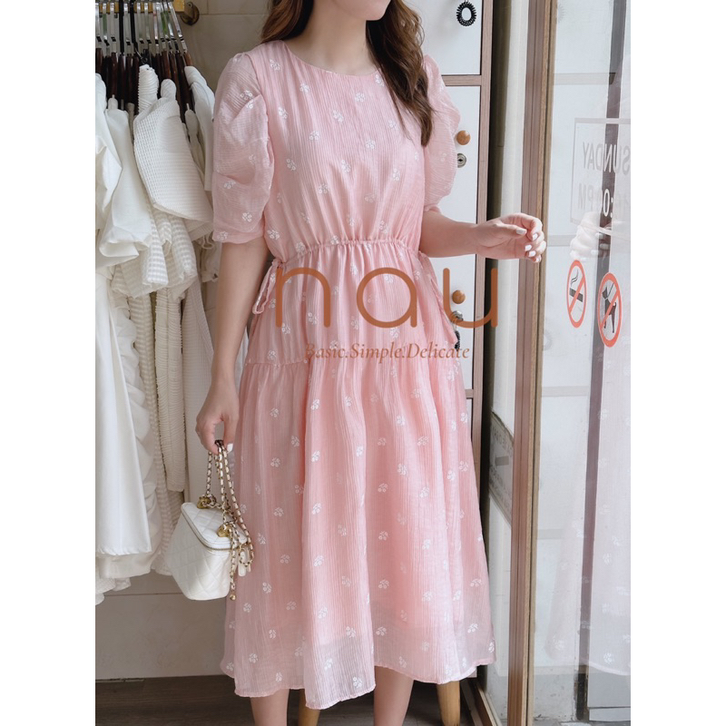 Đầm hoa in rút dây eo tuỳ ý