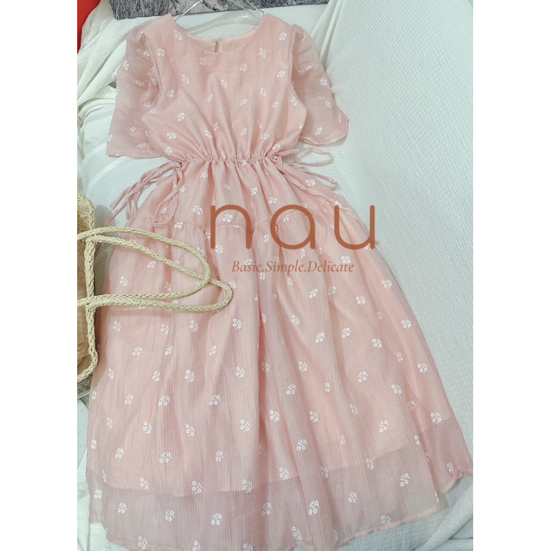 Đầm hoa in rút dây eo tuỳ ý