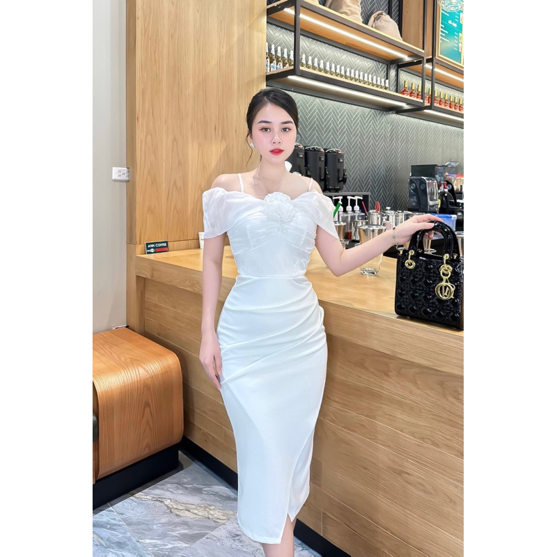 Đầm body cao cấp cổ tròn dự tiệc ngắn tay màu trắng, đỏ, đen Nancy A36