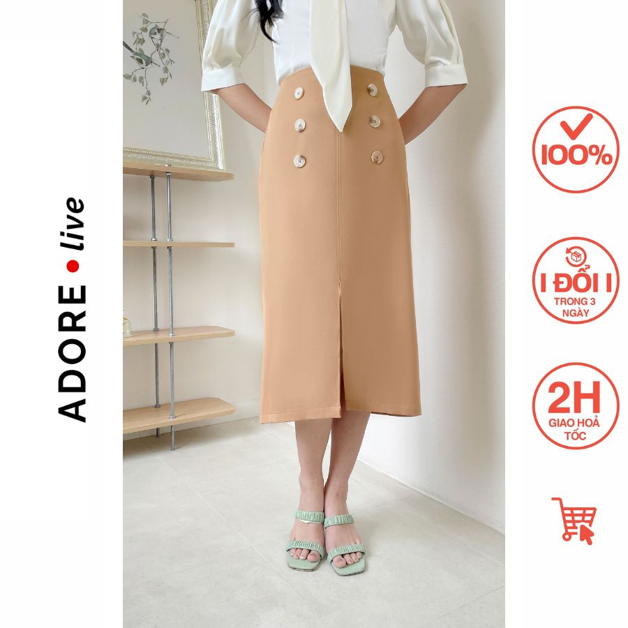 Chân váy Midi skirts casual style tuytsy đen 6 khuy 323SK2028 ADORE DRESS