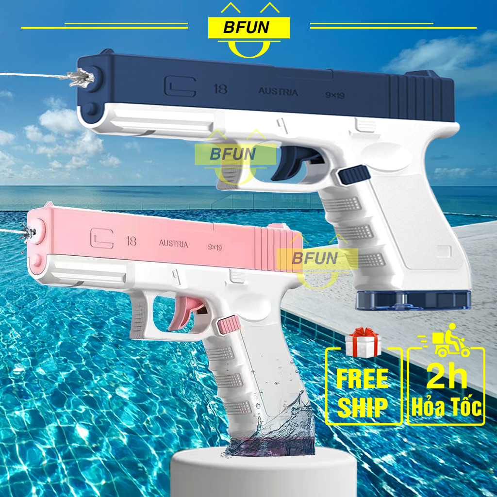 Đồ Chơi Súng Nước Áp Lực Bằng Pin Xanh/Hồng - Đồ Chơi Vận Động Ngoài Trời Dưới Nước Cho Bé Trai, Bé Gái Bfun