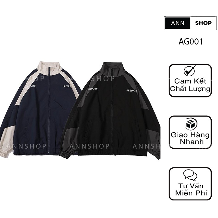 Áo khoác nhẹ Nam Nữ unisex cổ đứng, vải dù nhật 2 lớp phối chữ, 2 bên phong cách thời trang -AG001