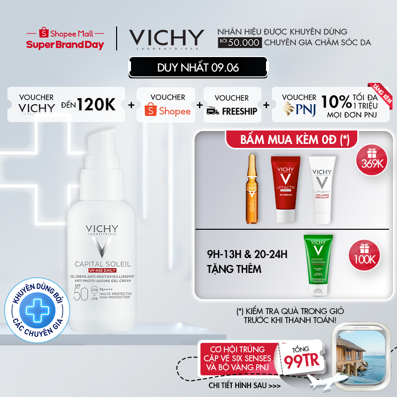 Gel chống nắng bảo vệ da và ngăn ngừa thâm nám, đốm nâu, nếp nhăn Vichy UV Age daily 50ml