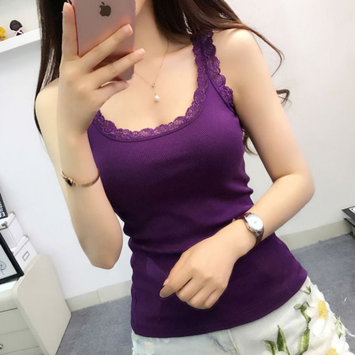 Áo thun gân tăm hai dây phối ren nữ tính thoáng mát cả ngày hè