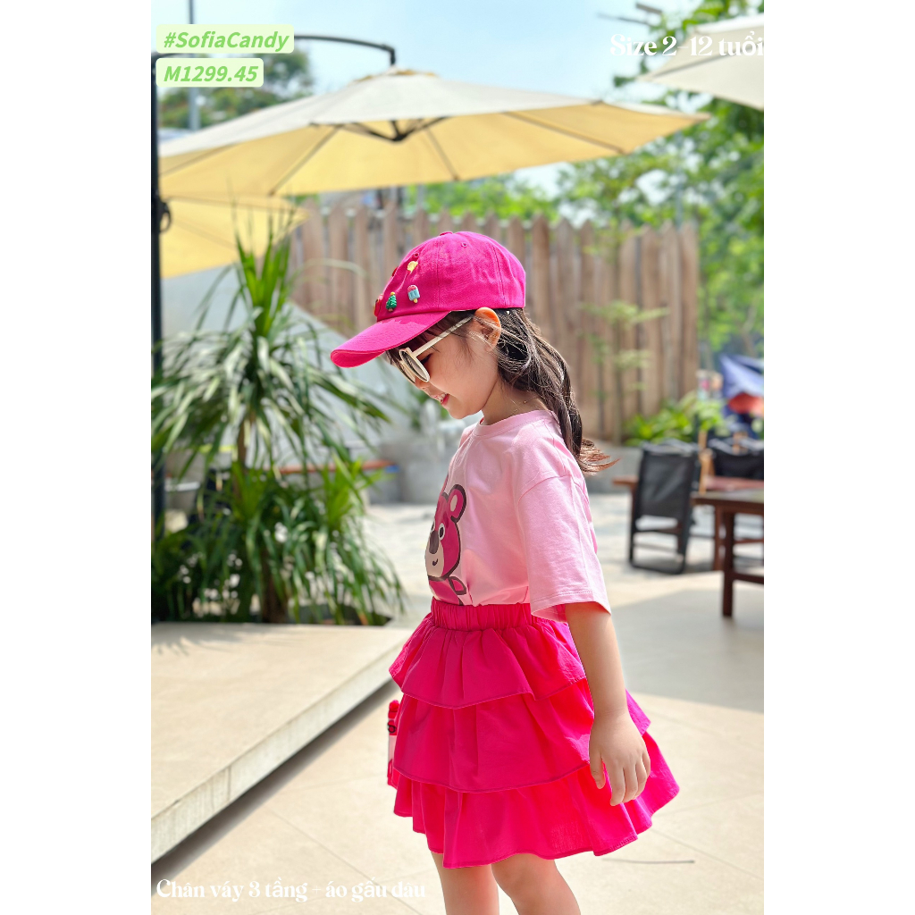 Sét váy Miakids hình gấu chân váy hồng