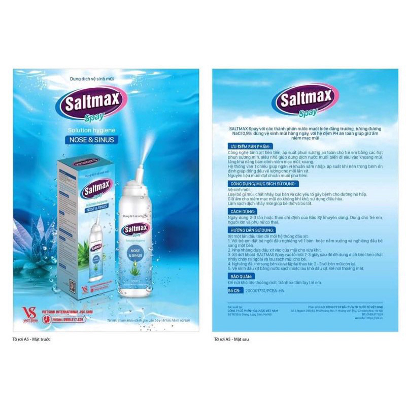 Dung dịch vệ sinh mũi Saltmax spay  vệ sinh sạch mũi hàng ngày