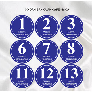 Combo 30 số dán bàn quán cafe mica - In theo yêu cầu
