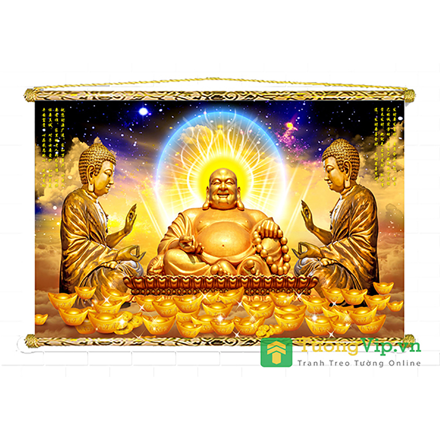 Tranh Liễn Phật Giáo - Phật Di Lặc - Vải Canvas Cao Cấp