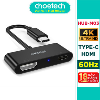 Hub Adapter Chuyển Đổi 2 Cổng USB Type C To HDMI 4K 60Hz Và PD 60W CHOETECH HUB-M03 - Hàng Chính Hãng