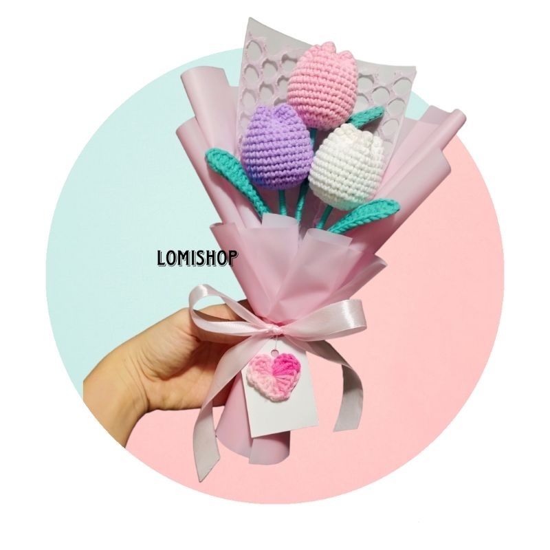 Hoa len móc tulip 3 bông quà tặng thầy cô bạn bè các sự kiện tốt nghiệp, sinh nhật, nhà giáo Việt Nam 20/11.