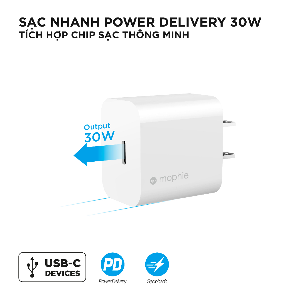 Cốc sạc nhanh Mophie 30W Type-C PD GaN - Hàng Chính Hãng