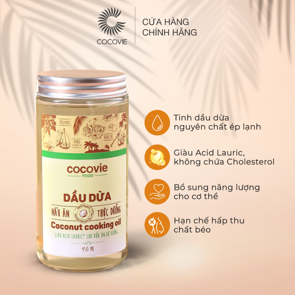 Dầu dừa Cocovie ép lạnh tinh khiết giàu Acid Lauric bổ sung năng lượng 450ml