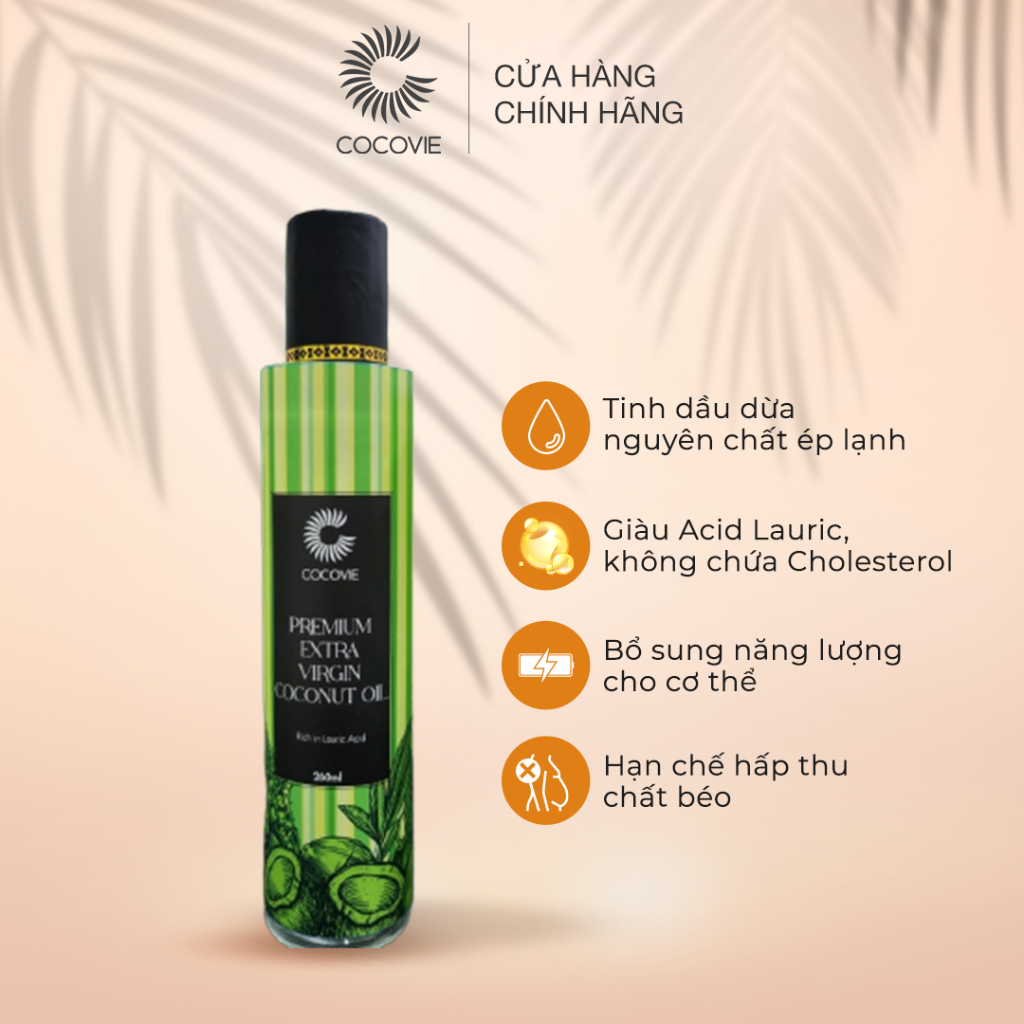 Dầu Dừa Ép Lạnh Tinh Khiết Thượng Hạng Cocovie bổ sung nguồn dinh dưỡng cho cơ thể 260ml