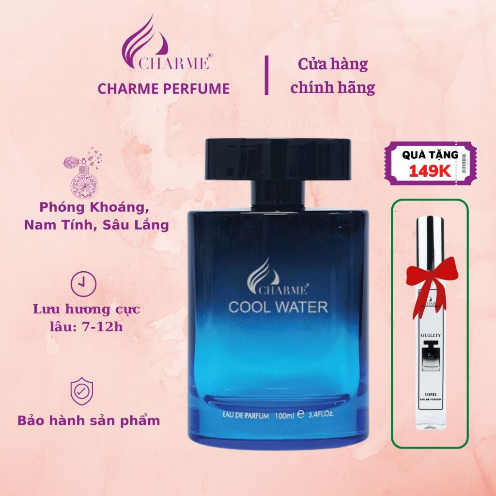 Nước Hoa Charme Cool Water 100ml, Phóng Khoáng, Nam tính, Sâu Lắng