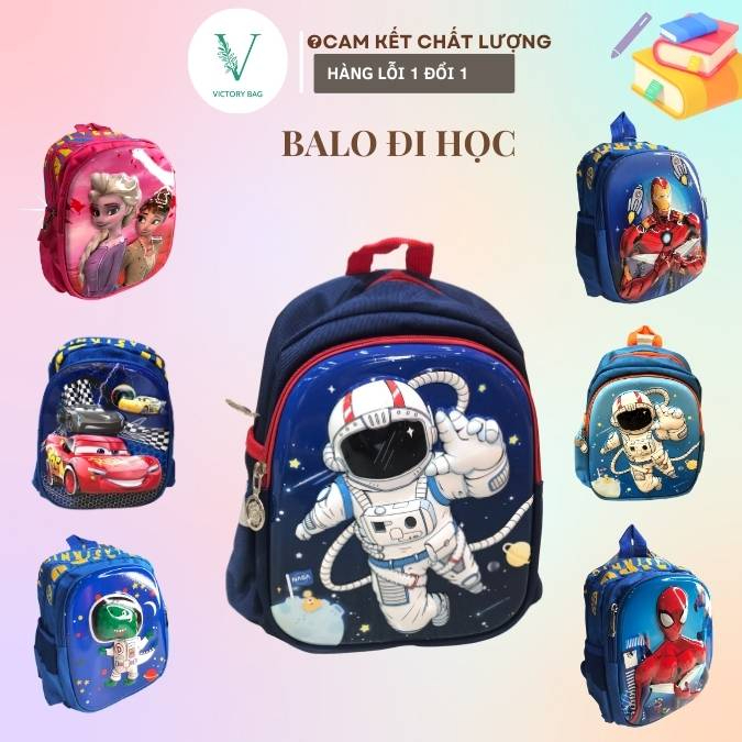 Balo Đi Học Chống Gù Cho Bé Mầm Non Mẫu Giáo Trai Gái Siêu Nhẹ Hình Phi Hành Gia Elsa 1-2-3-4-5 tuổi-VICTORY -816