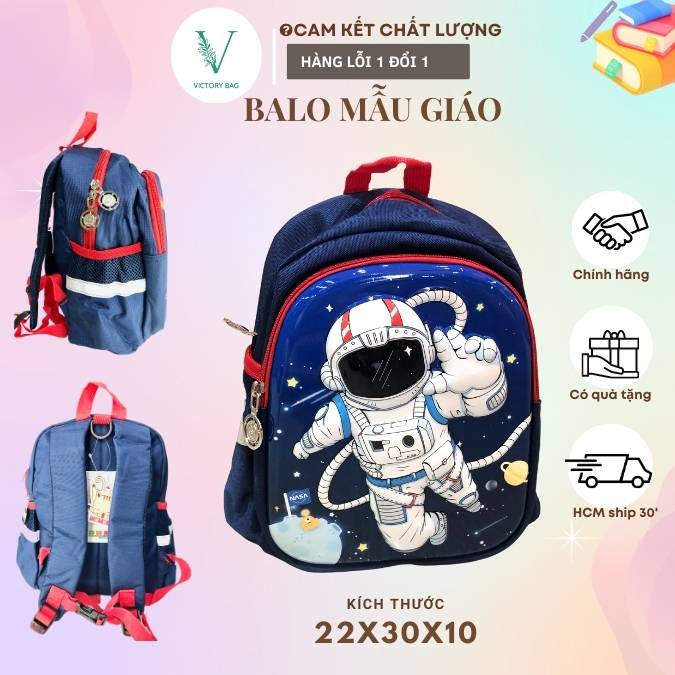 Balo Đi Học Chống Gù Cho Bé Mầm Non Mẫu Giáo Trai Gái Siêu Nhẹ Hình Phi Hành Gia Elsa 1-2-3-4-5 tuổi-VICTORY -816
